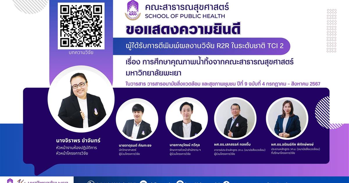 ขอแสดงความยินดี  กับบุคลากรที่ได้รับการตีพิมพ์ผลงานวิจัย R2R ในระดับชาติ (TCI-2)